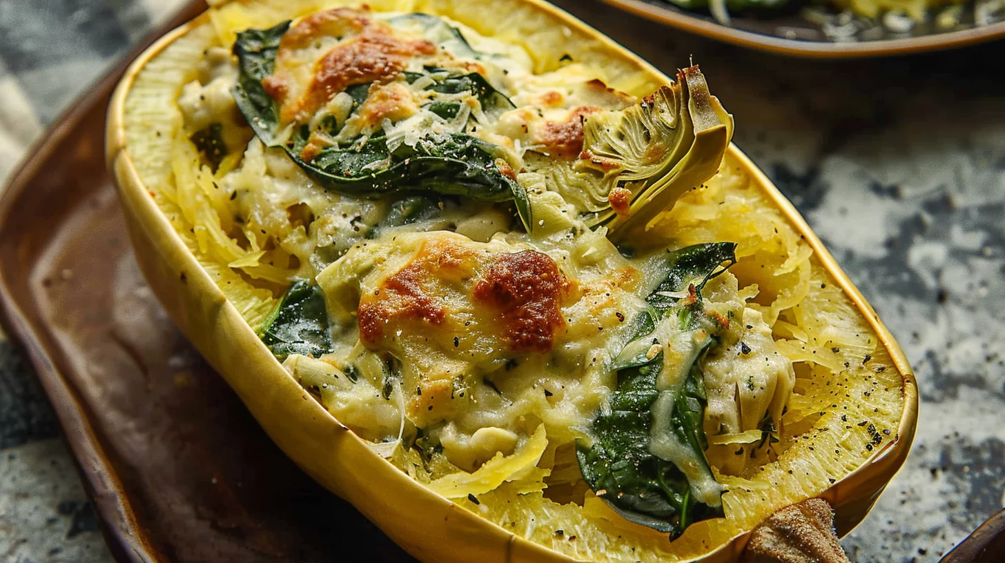 Spinach and Artichoke Stuffed Spaghetti Squash