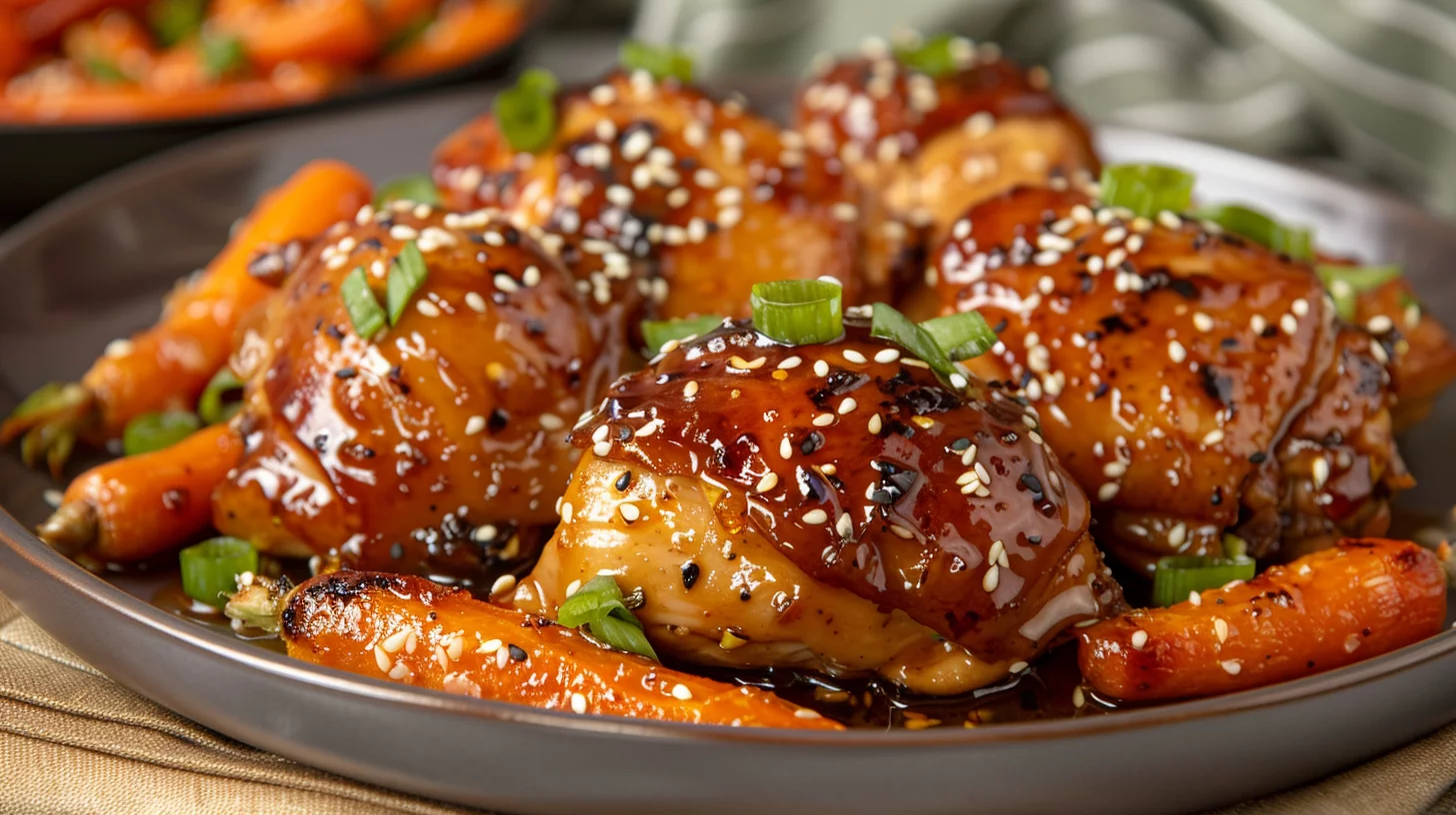 Sticky Honey Garlic Chicken With Roasted Carrots
