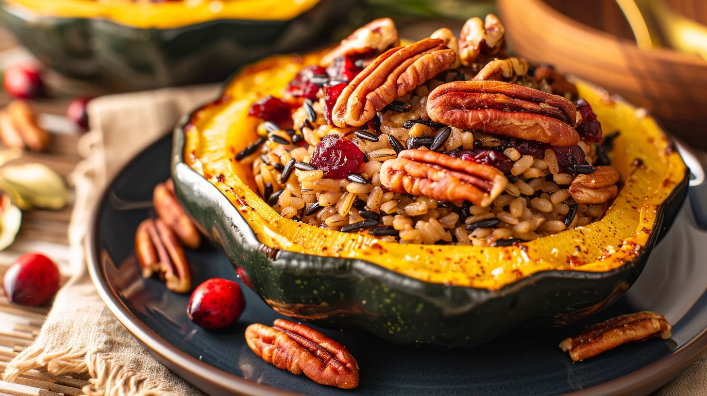 Apple Cranberry Wild Rice Stuffed Acorn Squash