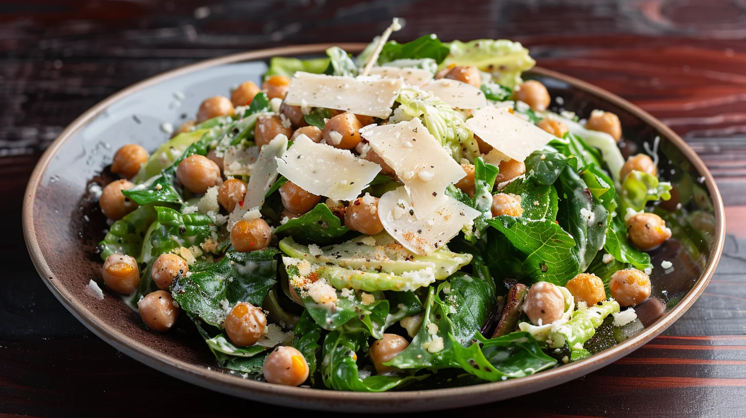 Brussels Caesar With Crispy Parmesan Chickpeas