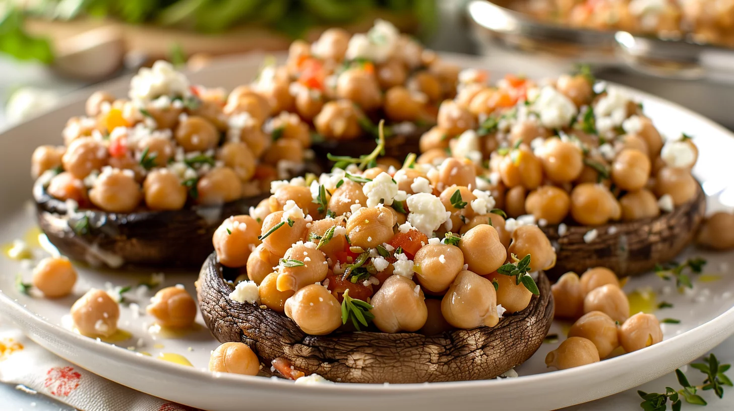 Mediterranean Chickpea Stuffed Portobello Mushrooms