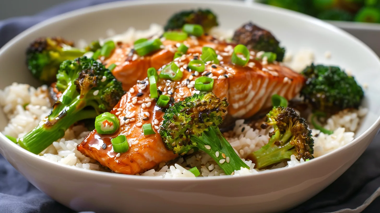 Miso Glazed Salmon Broccoli Rice Bowls