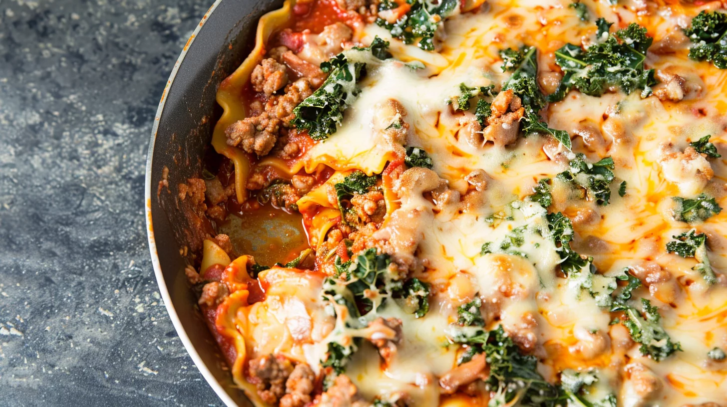 One Pan Turkey Kale Lasagna Bake