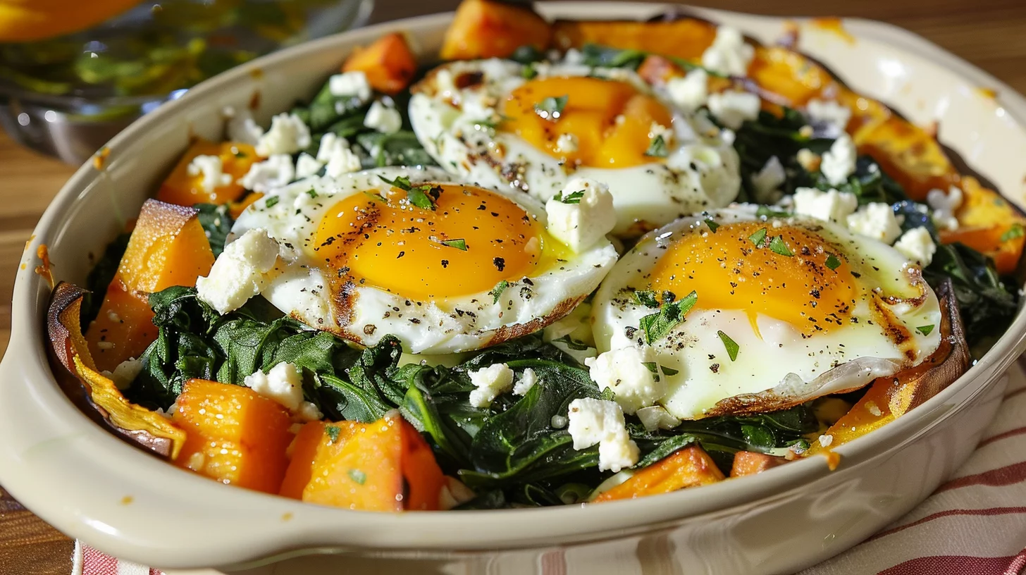 Roasted Butternut Spinach Feta Egg Bake