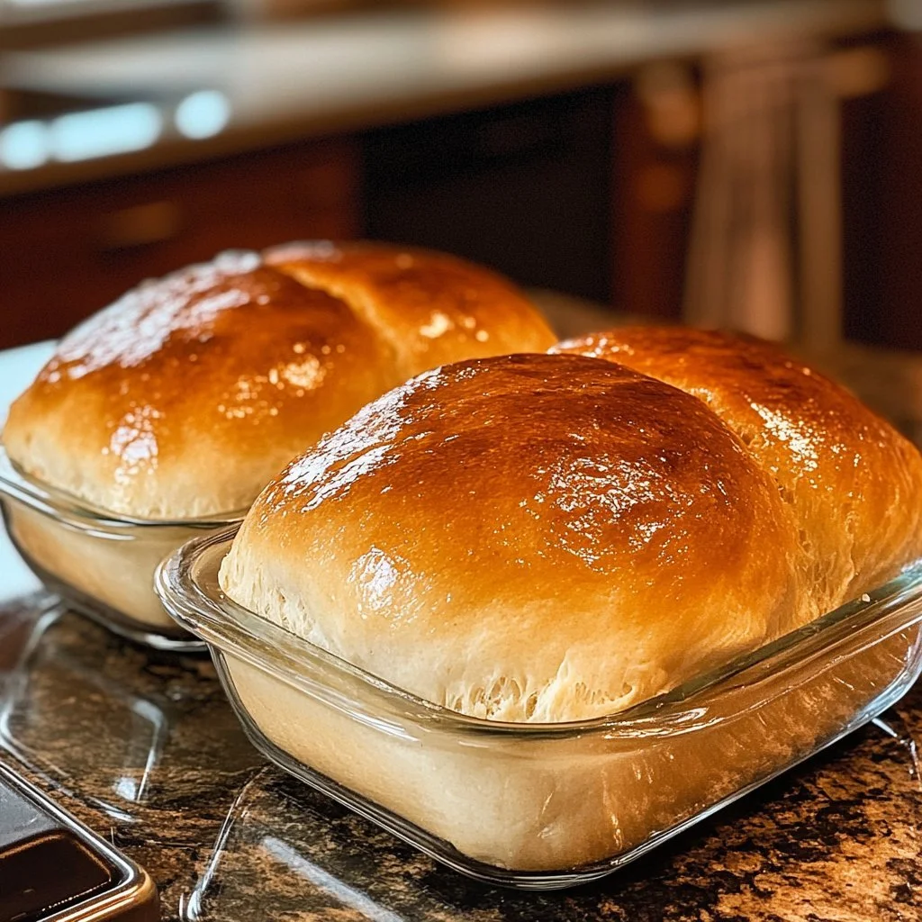 Freshly baked Amish White Bread loaf on a wooden table