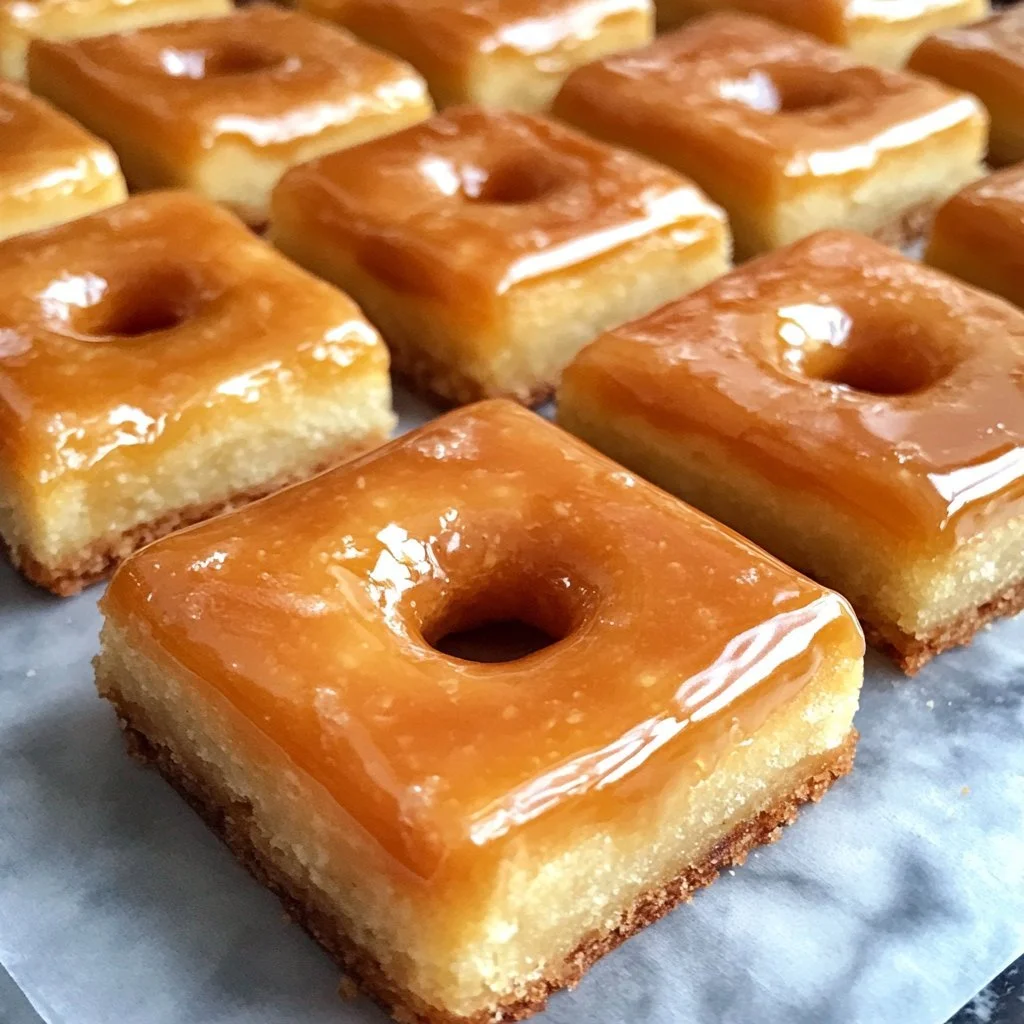 Baked maple donut bars topped with a sweet glaze and maple syrup.