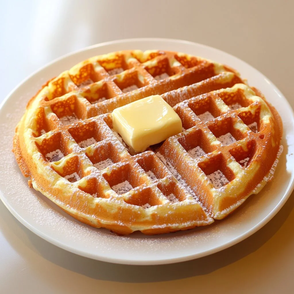 Fluffy waffles with syrup served on a plate, showcasing the best waffle recipe.