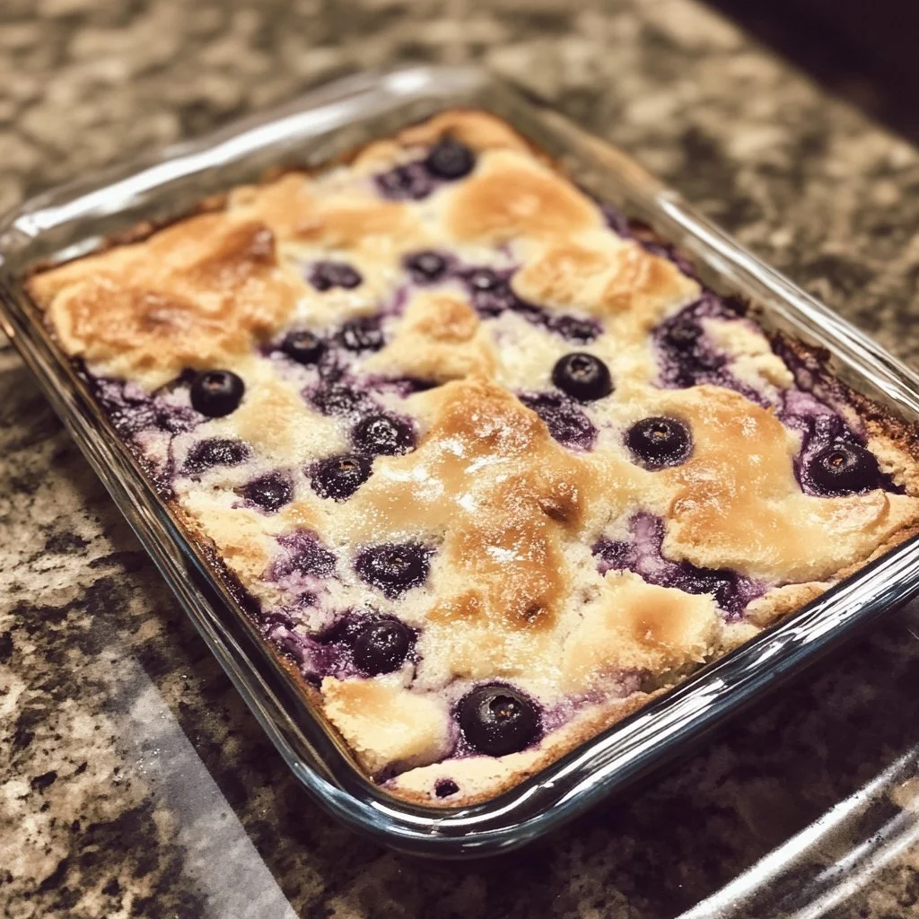 Blueberry Cottage Cheese Breakfast Bake fresh out of the oven.