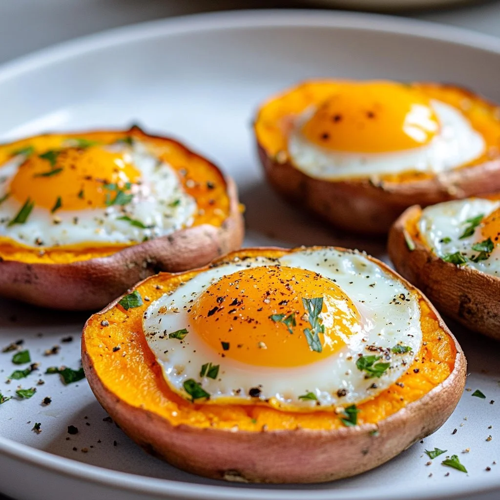 Breakfast sweet potatoes with toppings ready to serve as a healthy meal