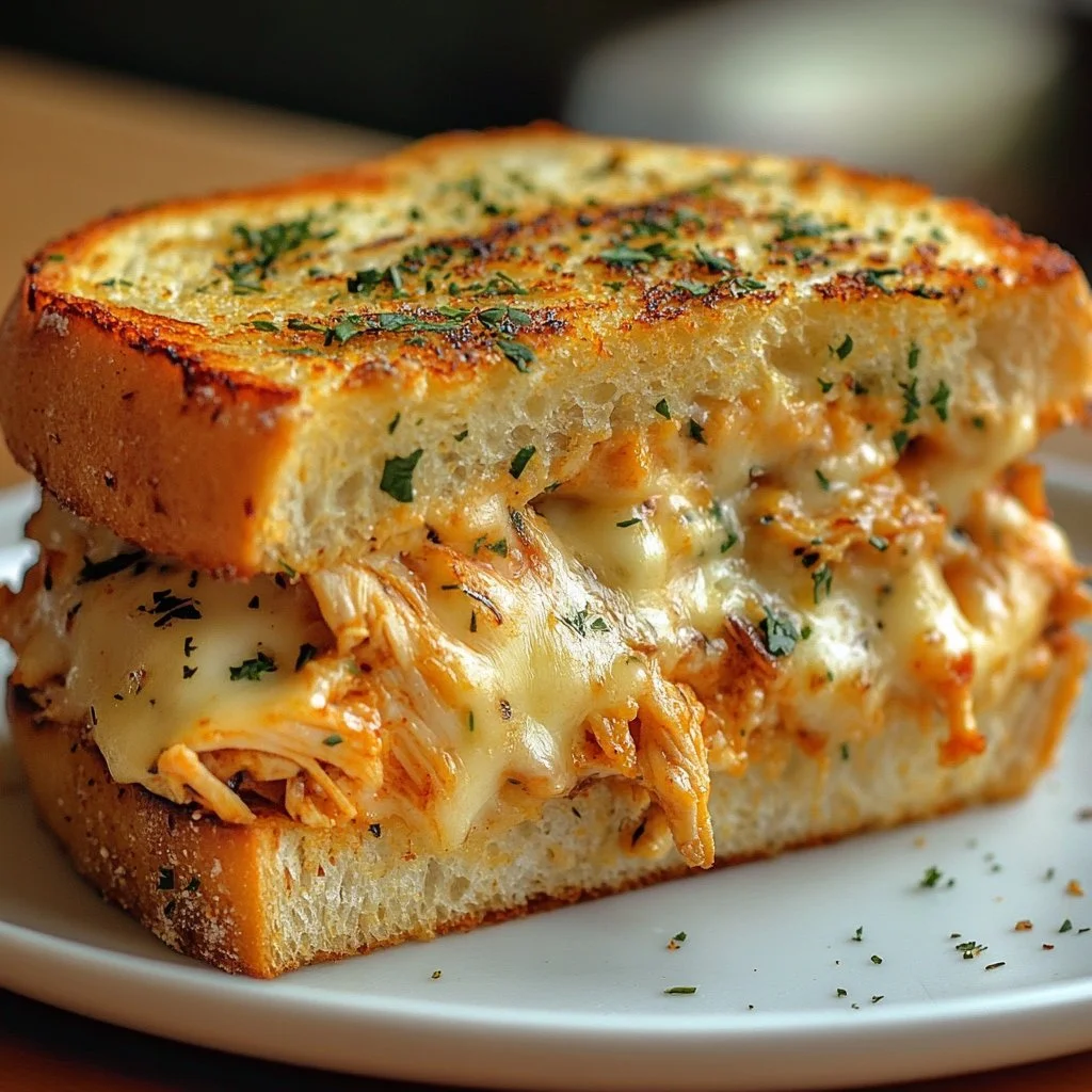 Cheesy Chicken Garlic Bread Sandwich with melted cheese and crispy garlic bread