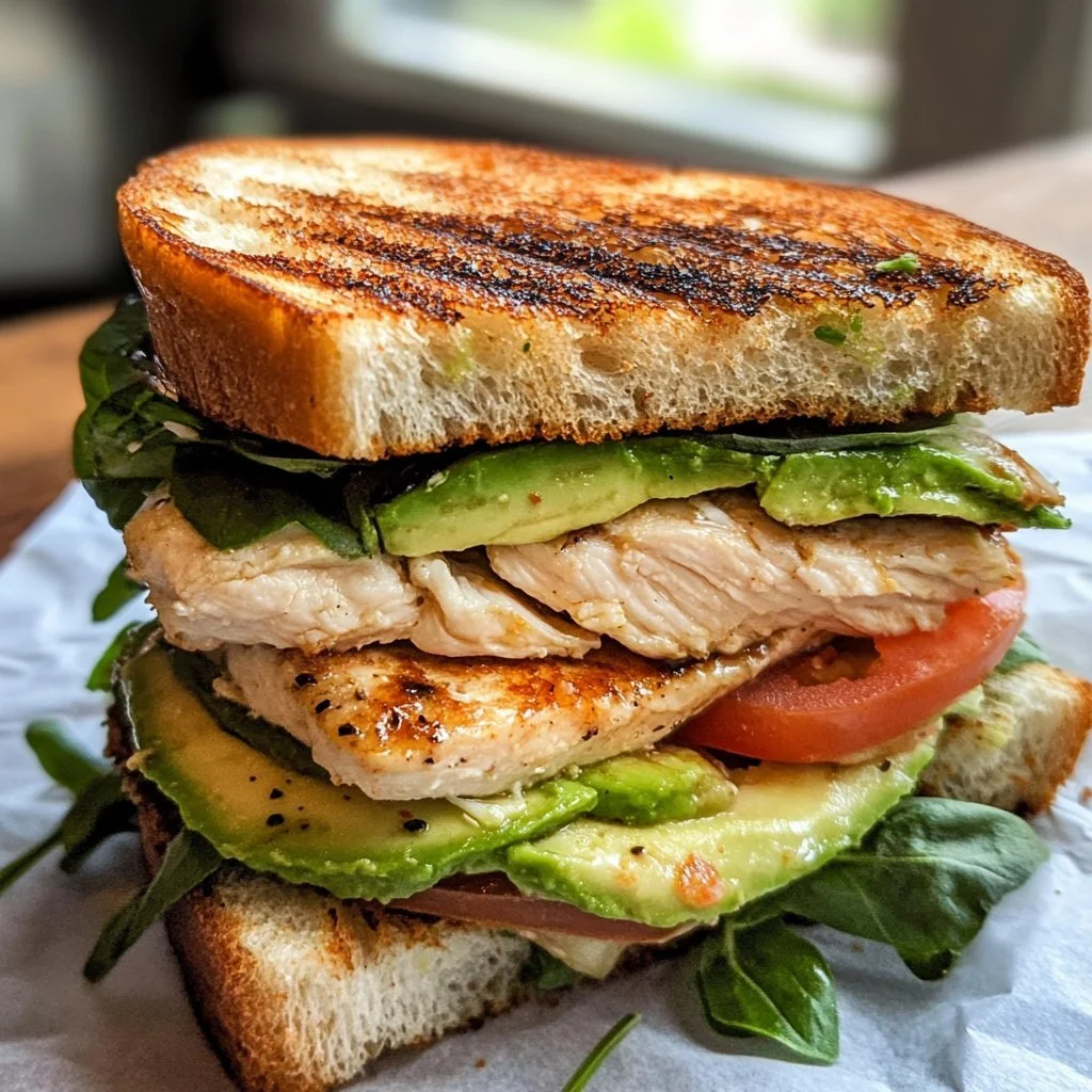 Delicious Chicken Avocado Melt sandwich with chicken, avocado, and cheese