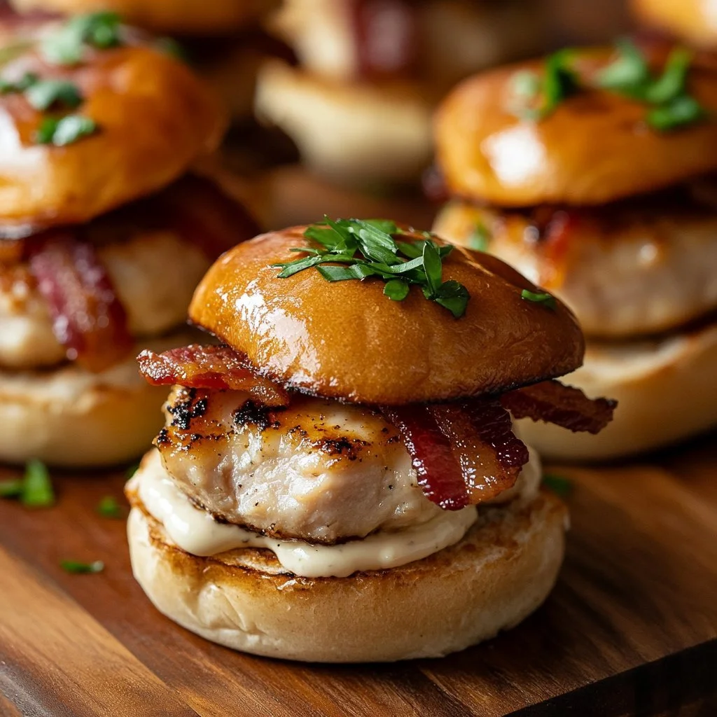 Savory Chicken Bacon Ranch Sliders served on a platter