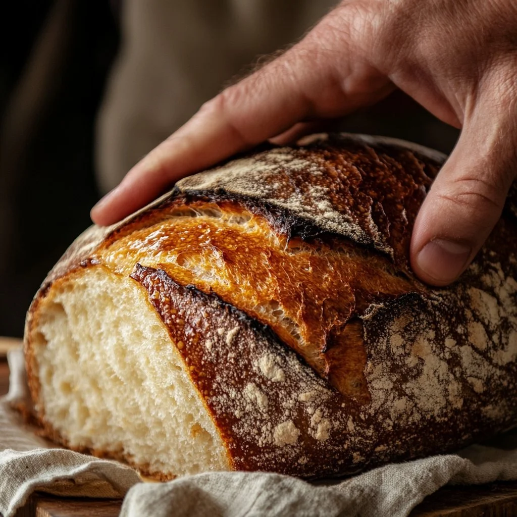Freshly baked Cinnamon Honey Butter Sourdough Bread with a golden crust