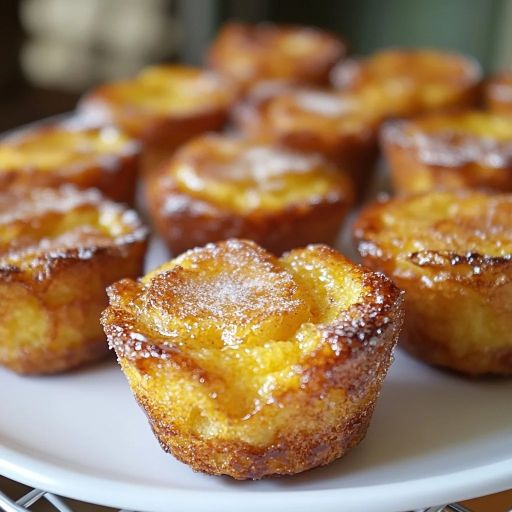 Delicious Cinnamon Sugar French Toast Muffins topped with sugar and cinnamon.