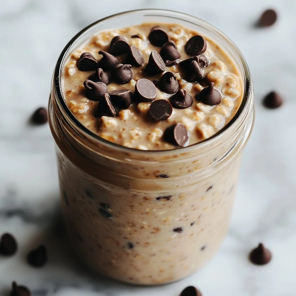 Delicious bowl of Cookie Dough Blended Oats topped with chocolate chips