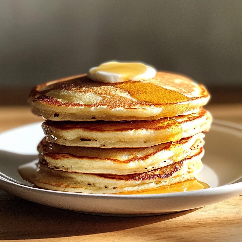 Delicious stack of crazy pancakes topped with fruit and syrup