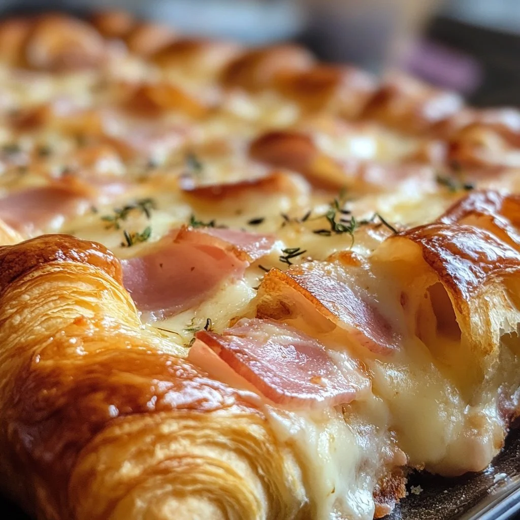 Delicious homemade croissant bake with layers of flaky pastry and golden crust.