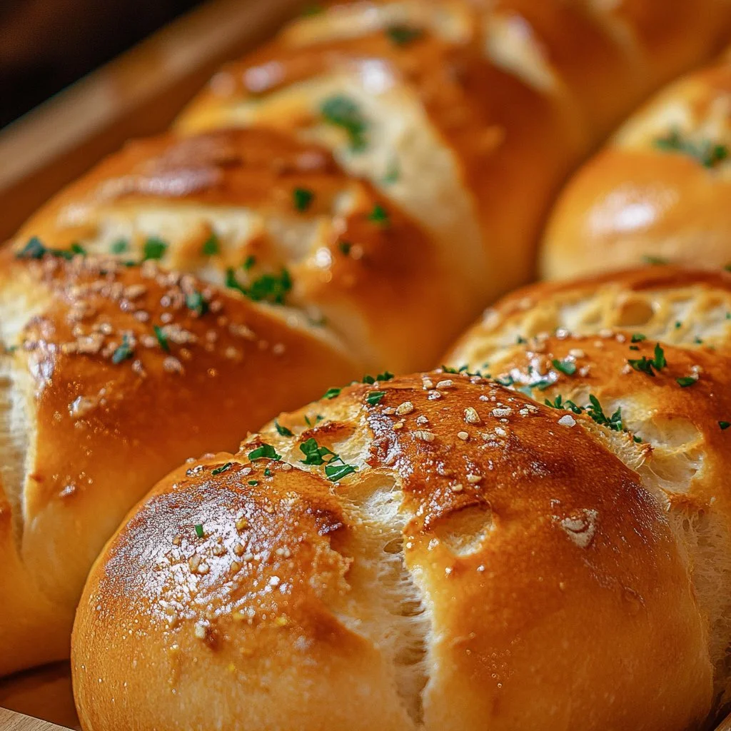 Freshly baked crusty Italian bread loaf on a wooden board