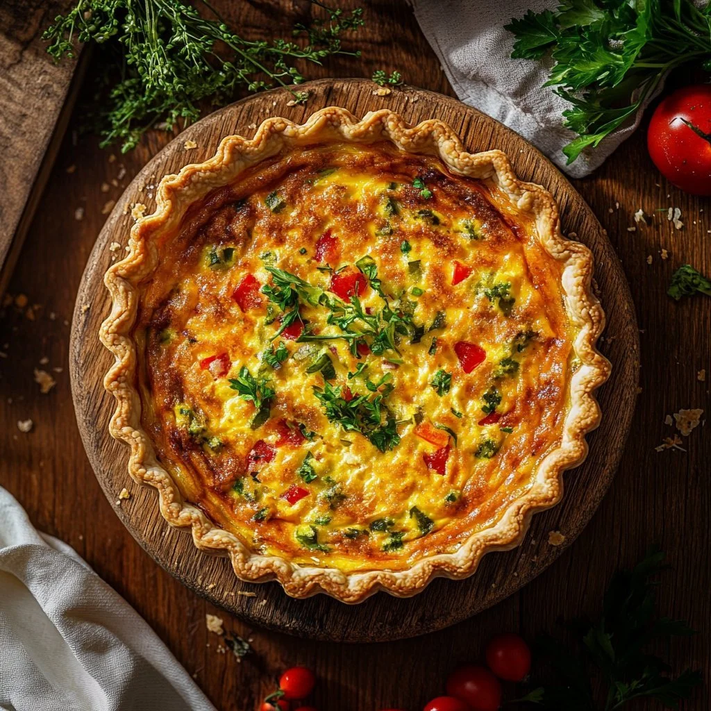 Delicious easy breakfast quiche loaded with fresh vegetables and cheese