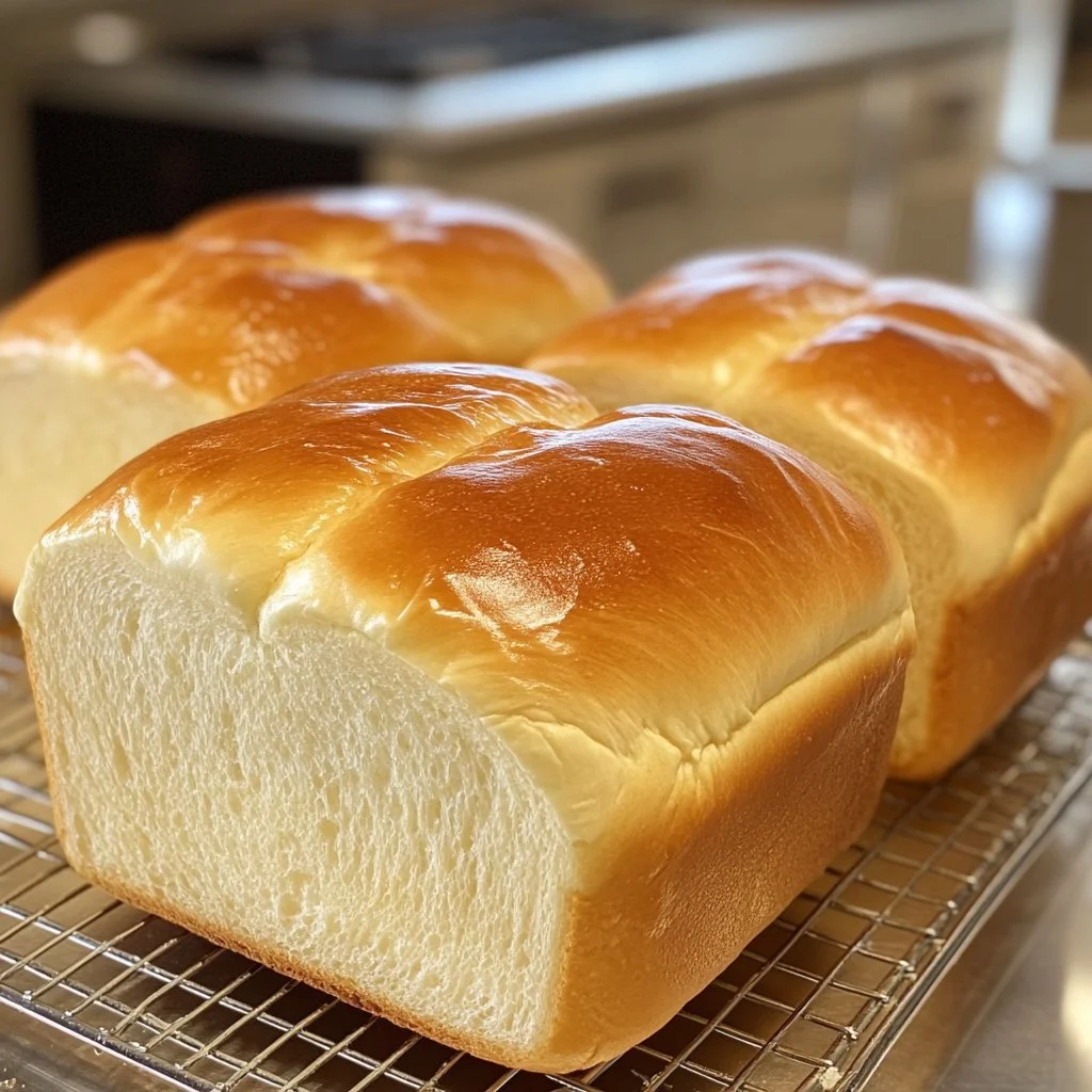 Homemade easy milk bread loaf on a wooden cutting board