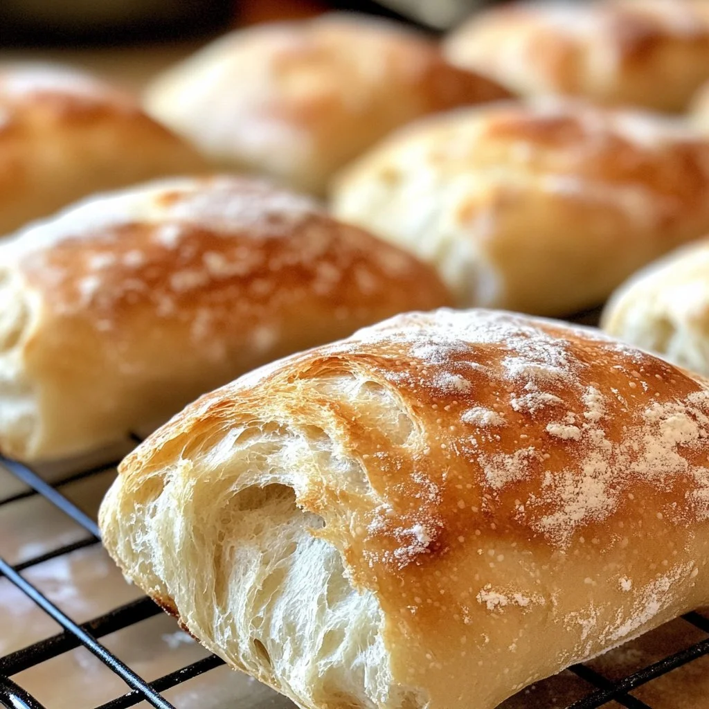Homemade small batch ciabatta rolls fresh out of the oven