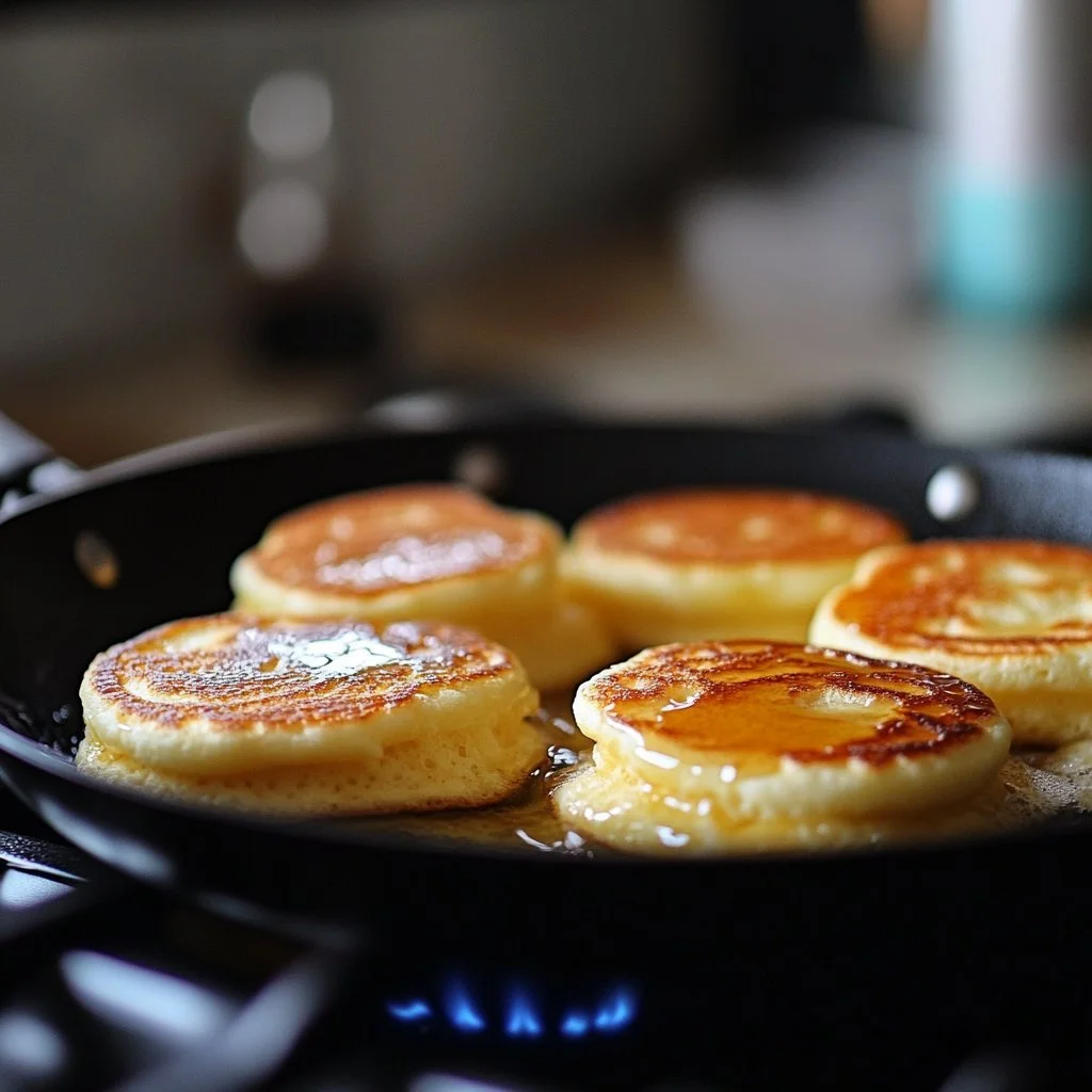 Stack of light and fluffy pancakes topped with syrup and berries