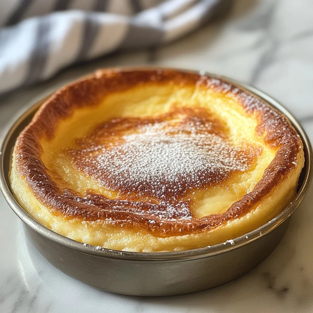 Delicious homemade German Pancakes served with powdered sugar and syrup