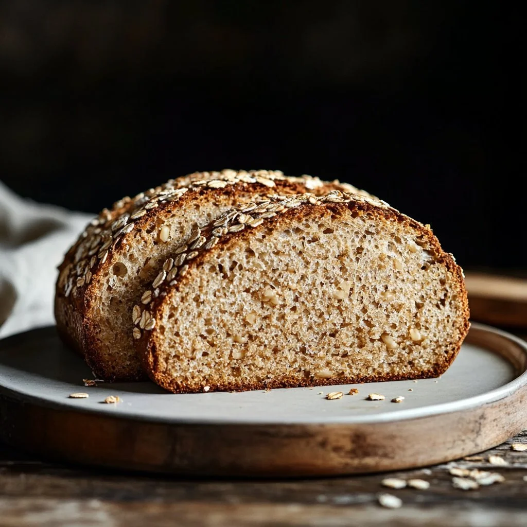 Homemade honey oat sourdough bread loaf fresh from the oven