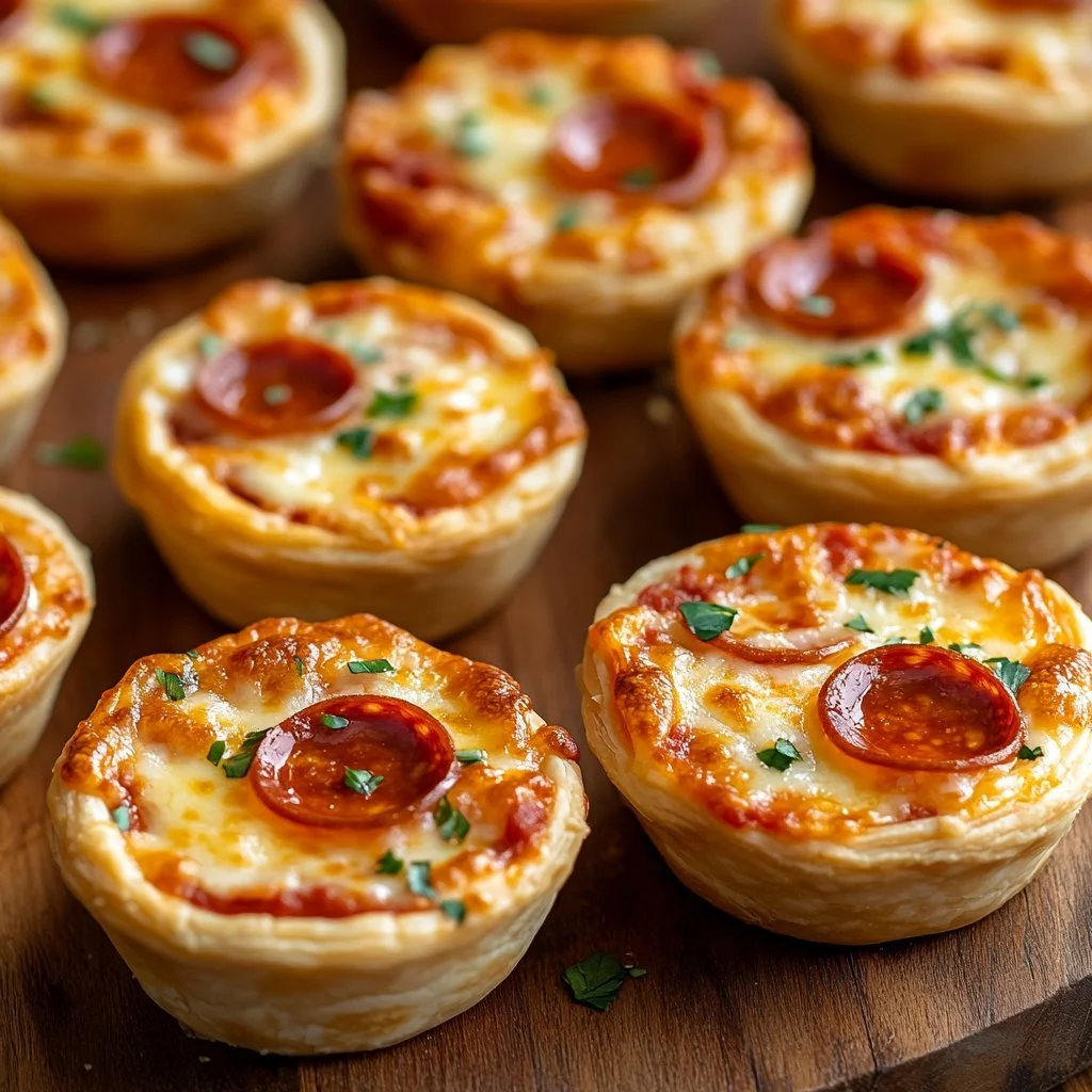 Mini Pizza Pot Pies baked golden brown in round dishes