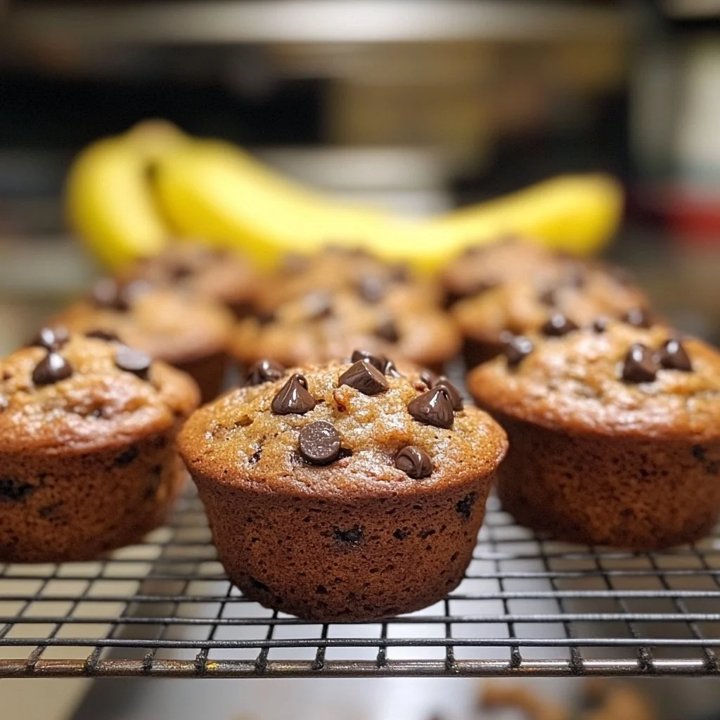 Freshly baked moist banana bread muffins with a golden brown top