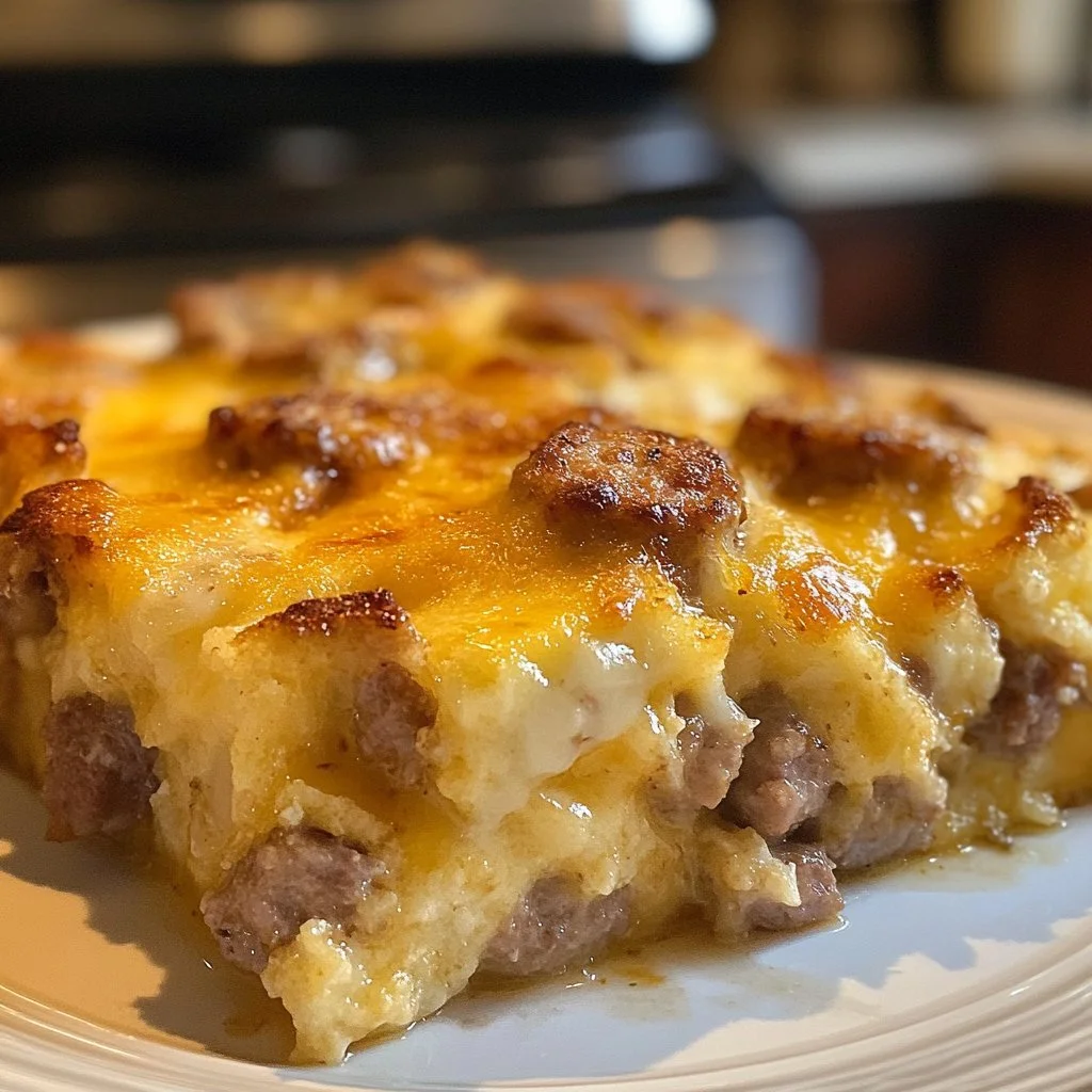 Overnight easy sausage breakfast casserole ready to serve