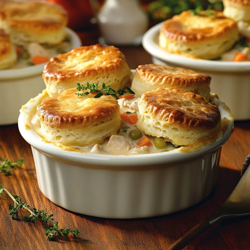 Delicious Red Lobster Biscuit Chicken Pot Pie served with flaky biscuits.