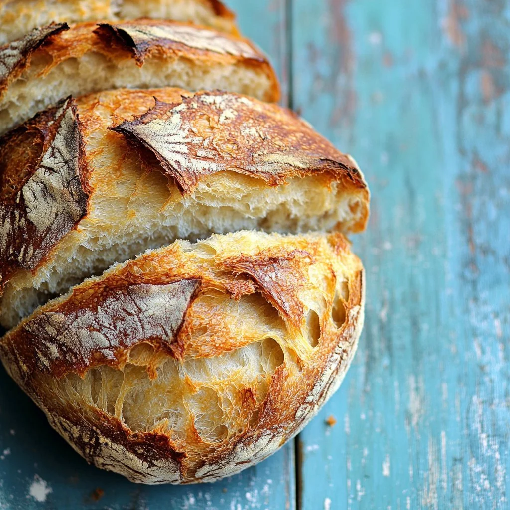 A freshly baked rustic Italian crusty bread loaf on a wooden table.