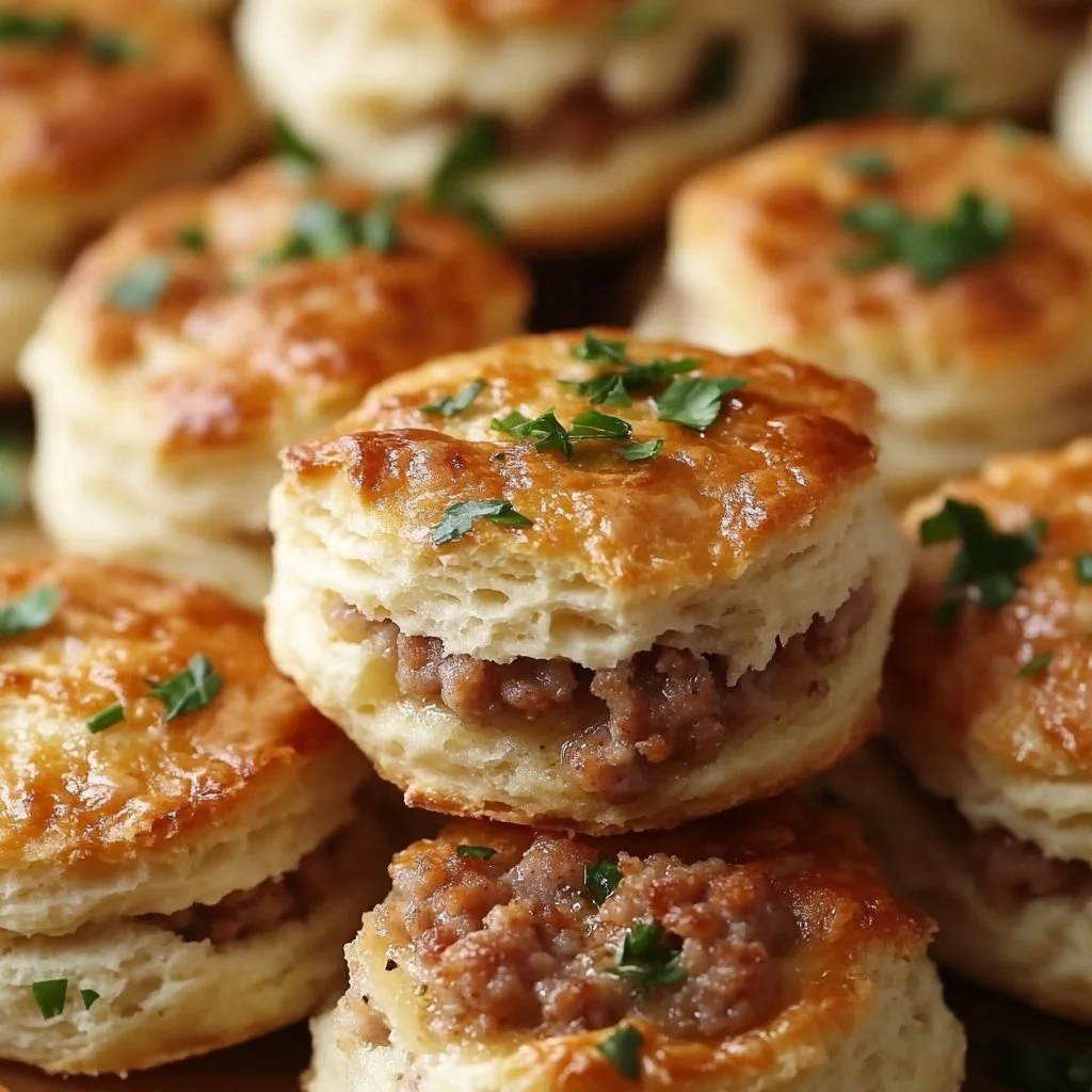 Sausage and cream cheese biscuit bites on a serving platter