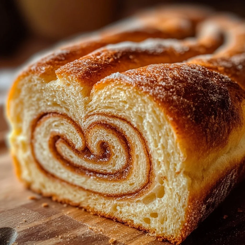 Freshly baked soft cinnamon sugar sourdough bread on a cooling rack