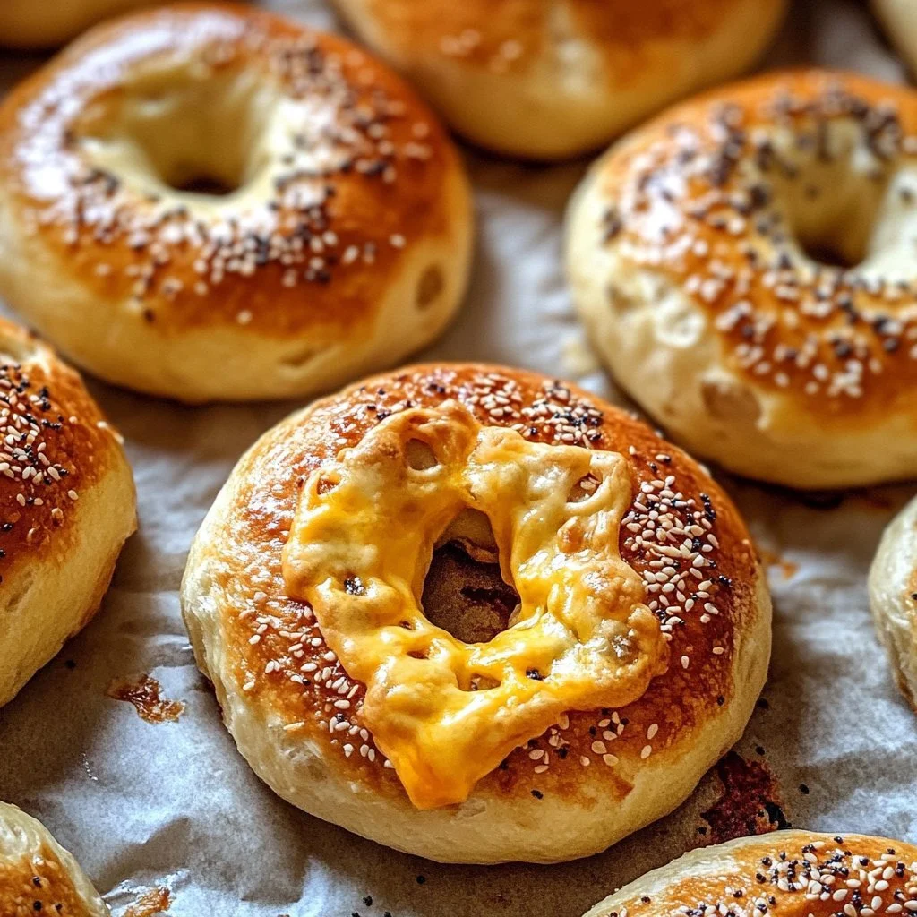 Freshly baked sourdough bagels on a wooden cutting board.