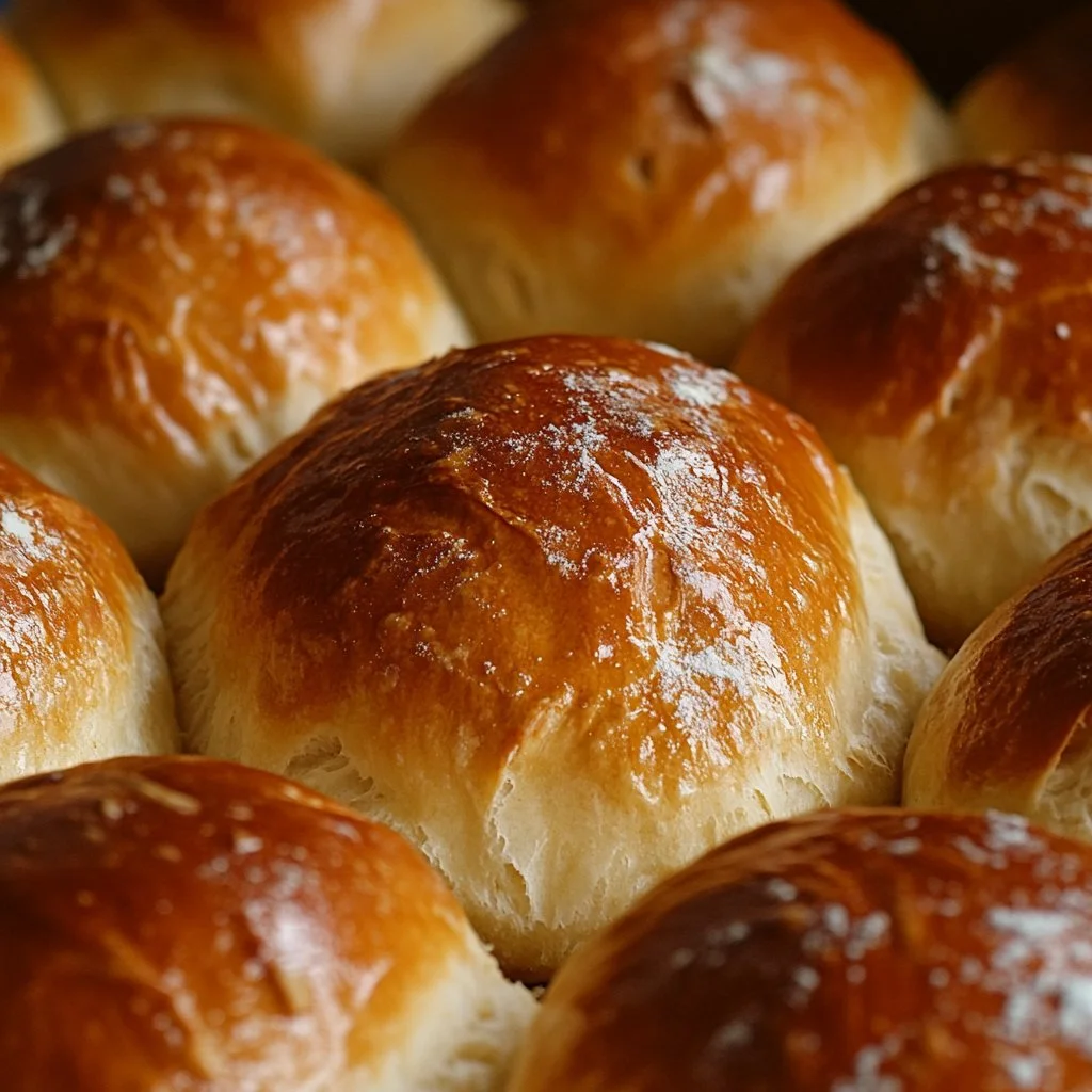 Freshly baked sourdough discard pull-apart dinner rolls emerging from the oven.