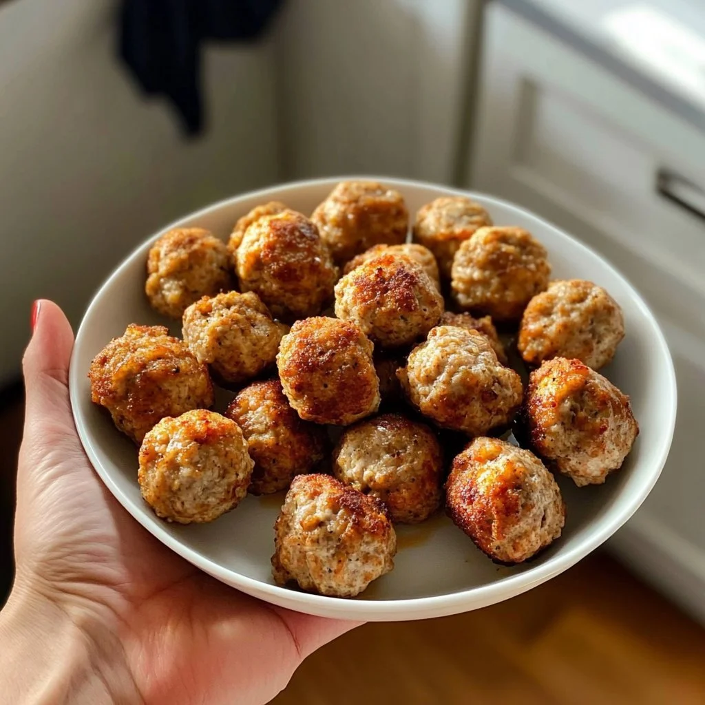 Delicious air fryer turkey meatballs served on a plate with fresh herbs