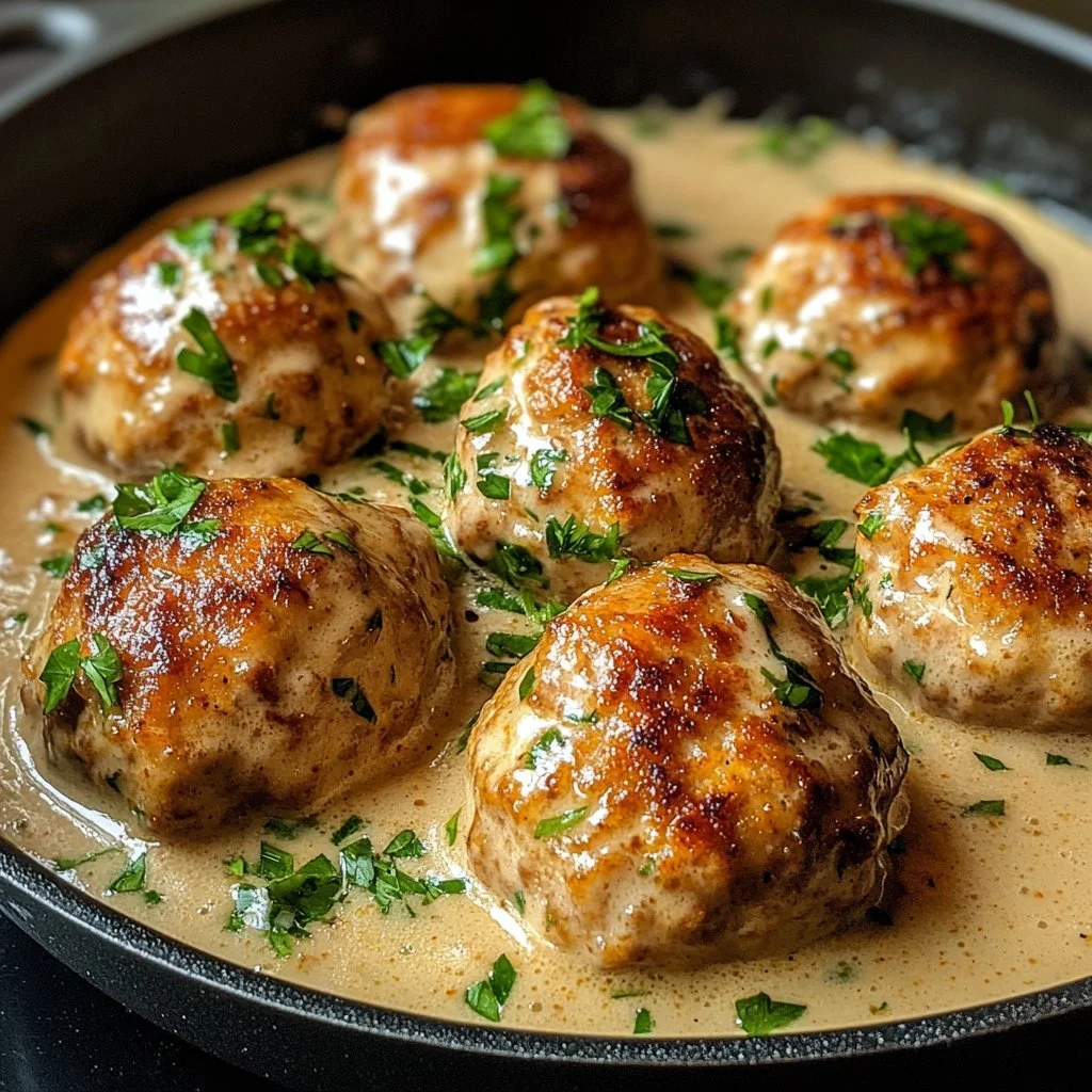 Delicious keto turkey meatballs served in a creamy sauce