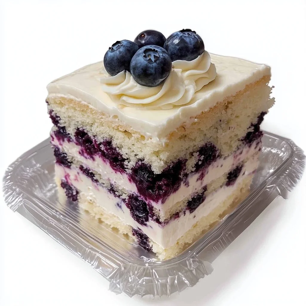 Delicious Blueberry Lemon Cream Cake served on a white plate