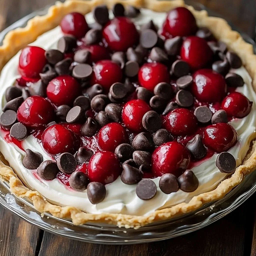 Delicious Cherry Chocolate Chip Pie with cherries and chocolate chips