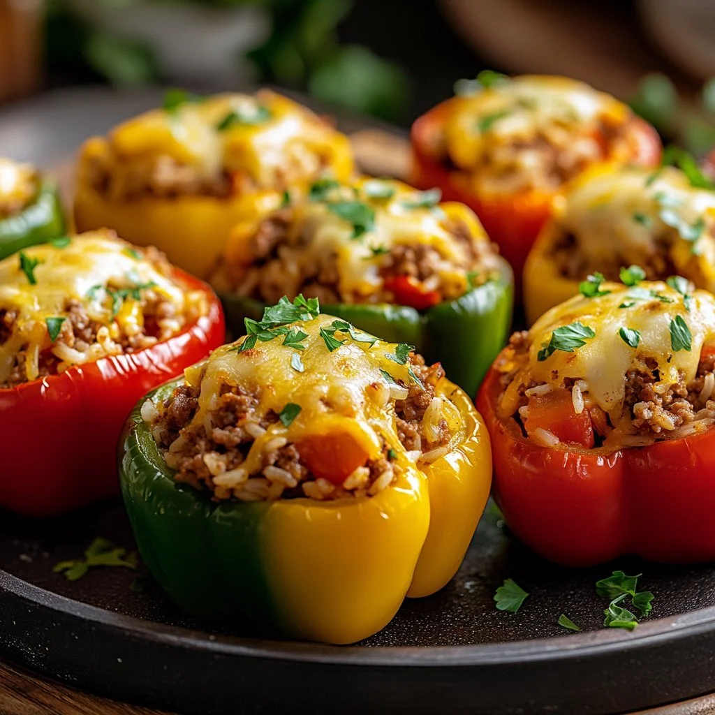 Classic stuffed peppers filled with savory meat and vegetables.