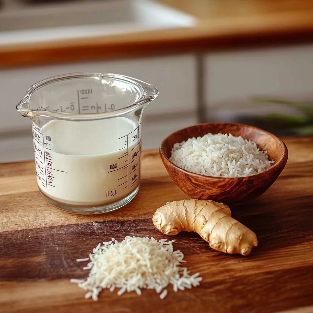 Bowl of coconut-ginger rice garnished with fresh herbs