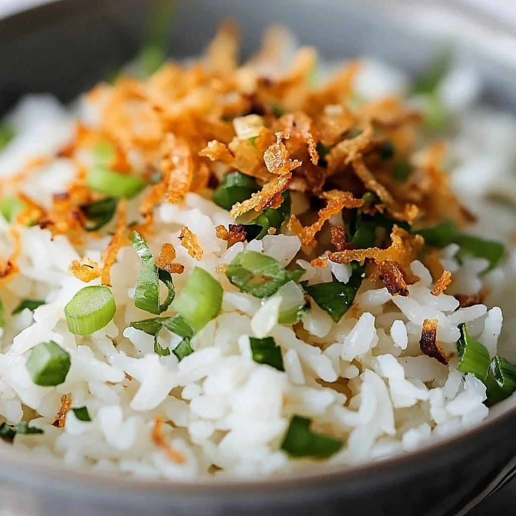 Delicious Coconut Ginger Rice served in a bowl with fresh herbs