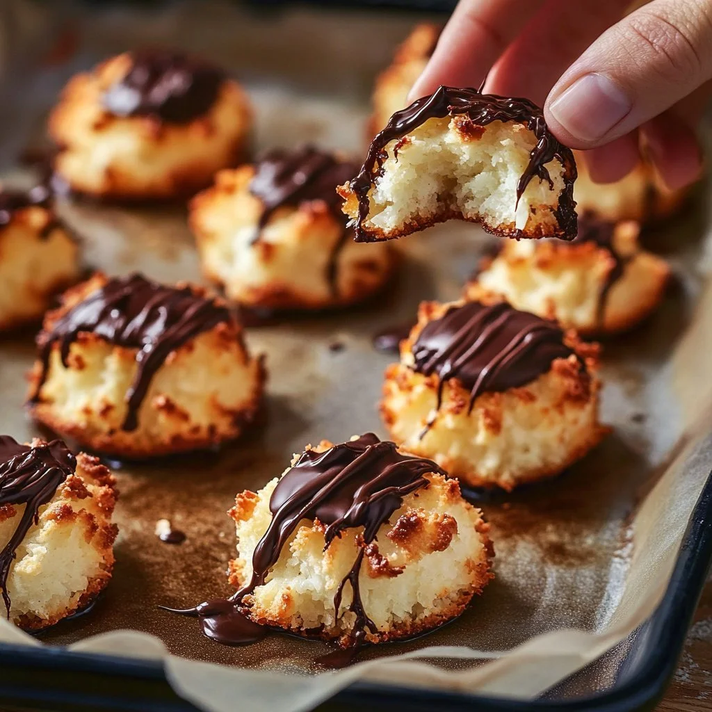 Delicious Coconut Macaroons with Condensed Milk on a white plate