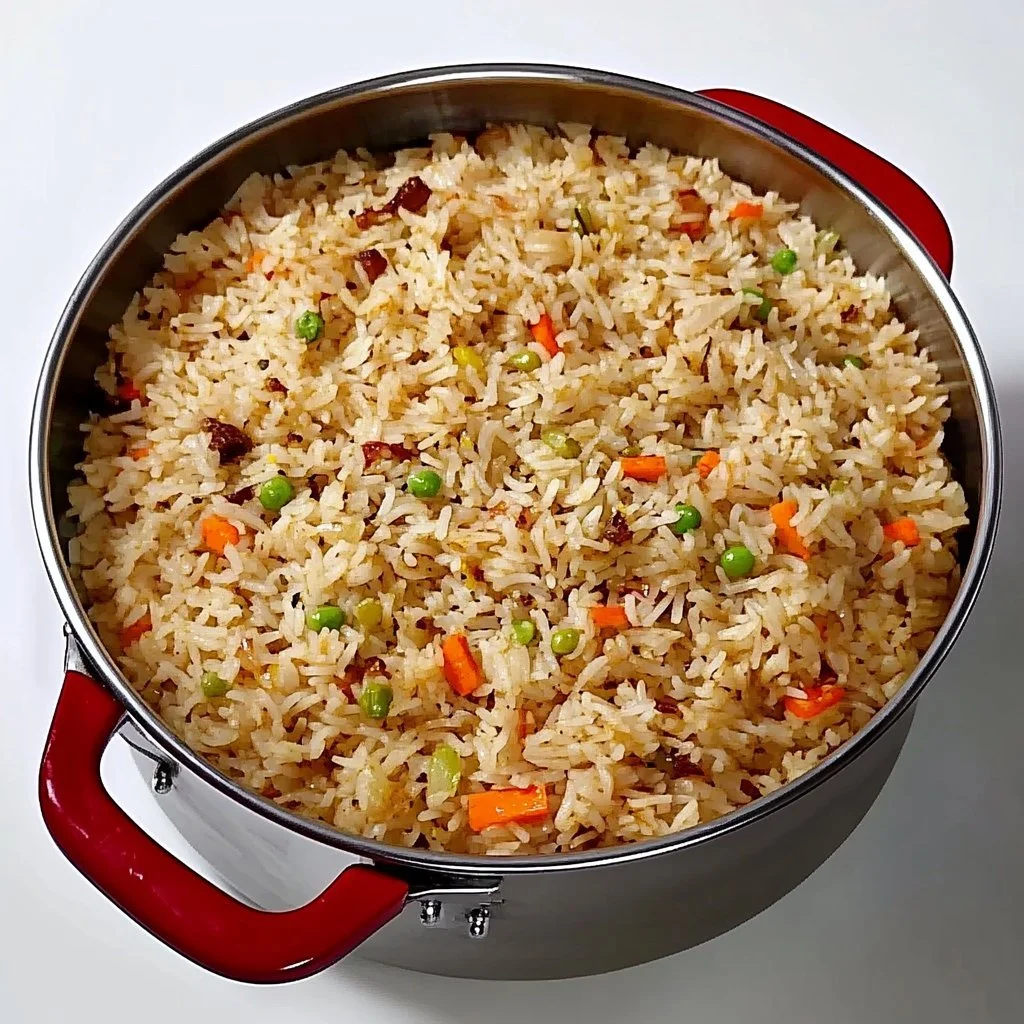 Bowl of creamy coconut rice garnished with fresh herbs