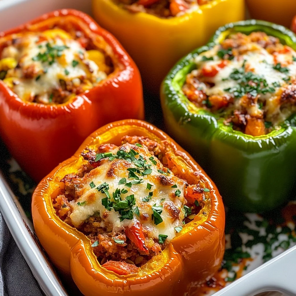 Delicious easy classic stuffed peppers filled with rice and vegetables