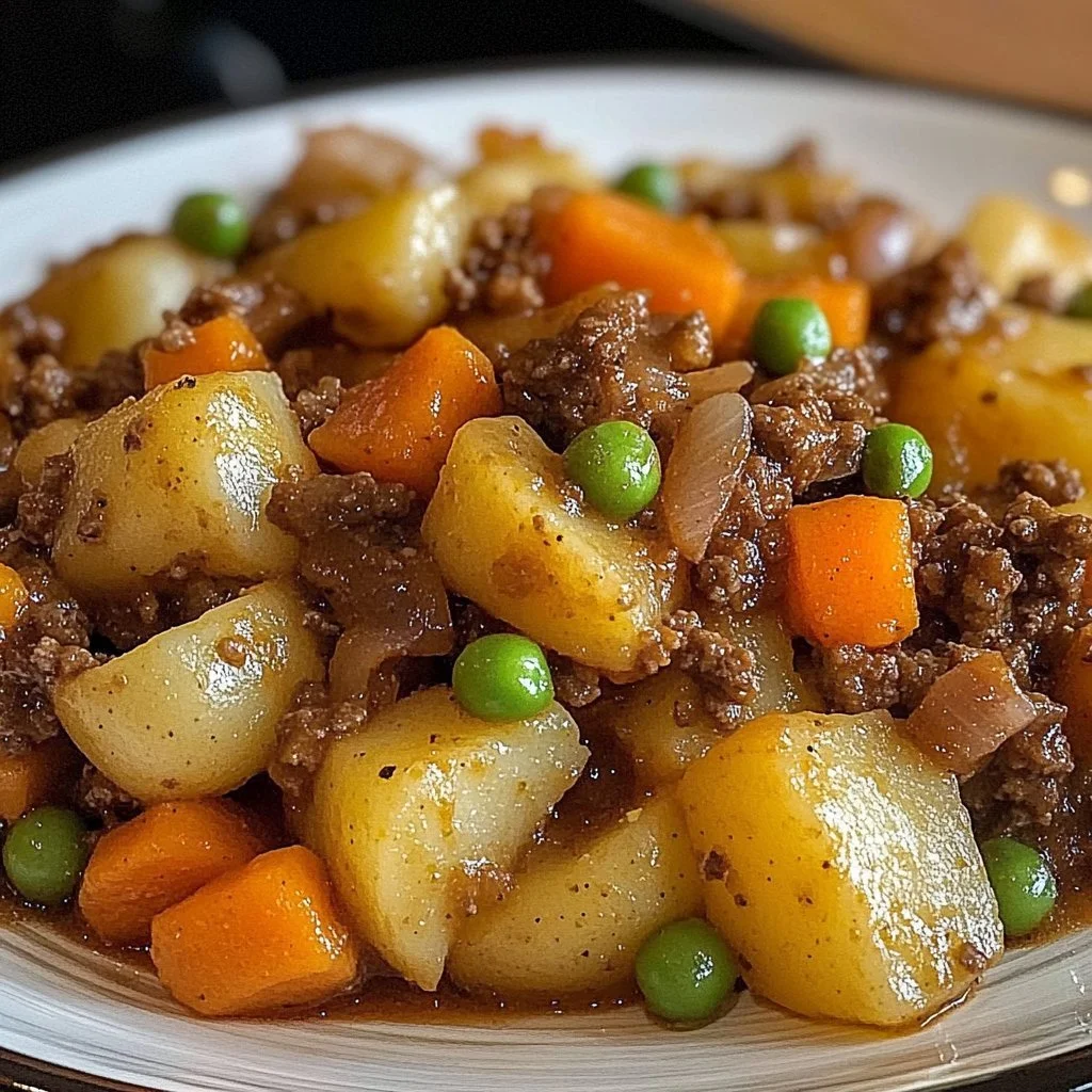 Easy Hobo Casserole made with ground beef, veggies, and cheese in a single dish.