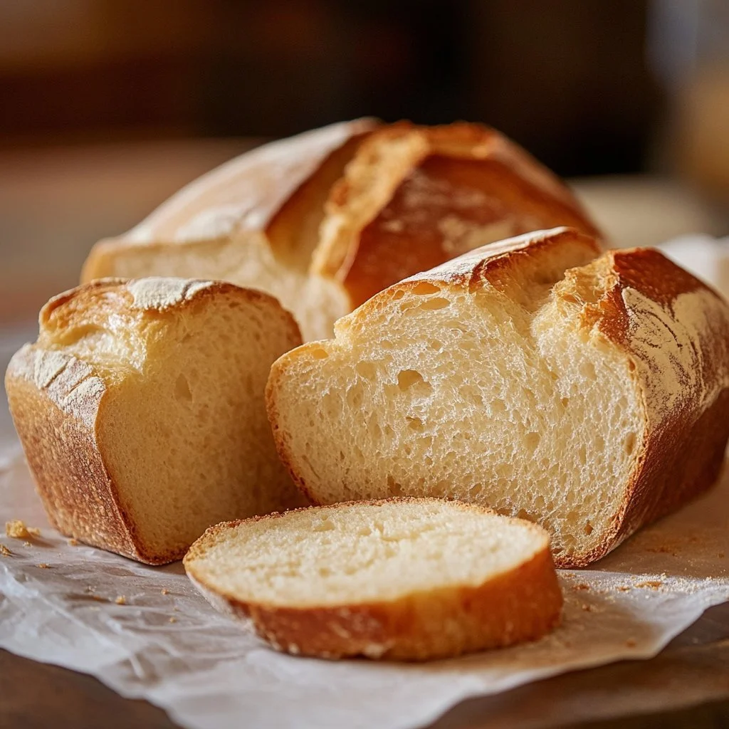 Loaf of easy homemade sourdough sandwich bread on a cutting board.