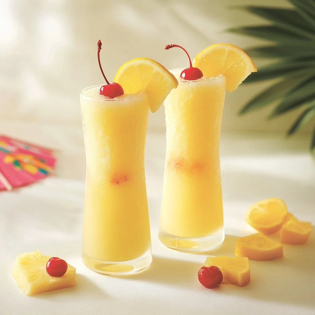Refreshing frozen pineapple lemonade in a glass, perfect for summer.